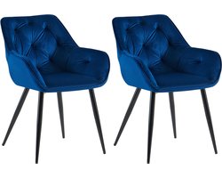 CLP Cassis Set van 2 Eetkamerstoelen - Met armleuning - Velvet - Fluweel - blauw Fluweel