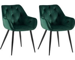CLP Cassis Set van 2 Eetkamerstoelen - Met armleuning - Velvet - Fluweel - groen Fluweel