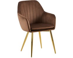CLP Cheryl Eetkamerstoel - met armleuning - met metalen poten - velvet - fluweel - goud/bruin