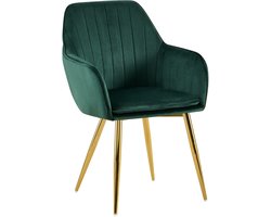 CLP Cheryl Eetkamerstoel - met armleuning - met metalen poten - velvet - fluweel - goud/groen