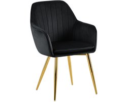 CLP Cheryl Eetkamerstoel - met armleuning - met metalen poten - velvet - fluweel - goud/zwart