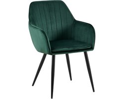 CLP Cheryl Eetkamerstoel - met armleuning - met metalen poten - velvet - fluweel - zwart/groen
