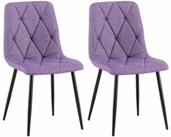 CLP Clairton Set van 2 Eetkamerstoelen - klassiek - met zwart metalen frame - Belastbaar tot 150 kg - fluweel - Velvet - Stof/purper