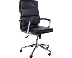 CLP Cleveland Bureaustoel - Ergonomisch - Voor volwassenen - Met schommelfunctie - Met verchroomd frame - zwart Echt leer