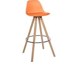 CLP Corbin Barkruk - Met rugleuning - Hout rond frame - Kunstleer - natura/oranje