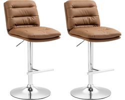 CLP Damar Set van 2 barkrukken - met rugleuning - met voetensteun - In hoogte verstelbare - Kunstleer - licht bruin chroom