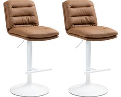 CLP Damar Set van 2 barkrukken - met rugleuning - met voetensteun - In hoogte verstelbare - Kunstleer - licht bruin wit