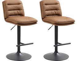 CLP Damar Set van 2 barkrukken - met rugleuning - met voetensteun - In hoogte verstelbare - Kunstleer - licht bruin zwart