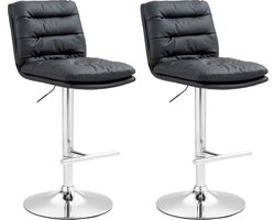 CLP Damar Set van 2 barkrukken - met rugleuning - met voetensteun - In hoogte verstelbare - Kunstleer - zwart chroom