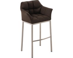 CLP Damaso Barkruk - armleuning - met rugleuning - met voetensteun - met 4-poots onderstel - Stof - bruin roestvrij staal