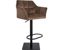 CLP Damaso Barkruk - Met rugleuning - Met armleuning - Met Voetsteun - Verstelbaar - Velvet - Fluweel - bruin zwart