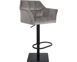 CLP Damaso Barkruk - Met rugleuning - Met armleuning - Met Voetsteun - Verstelbaar - Velvet - Fluweel - grijs zwart