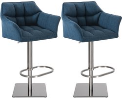 CLP Damaso Set van 2 barkrukken - armleuning - met rugleuning - met voetensteun - verstelbaar - Stof - blauw roestvrij staal