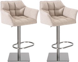 CLP Damaso Set van 2 barkrukken - armleuning - met rugleuning - met voetensteun - verstelbaar - Stof - ivoor roestvrij staal