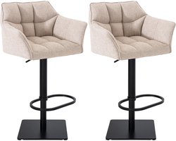 CLP Damaso Set van 2 barkrukken - armleuning - met rugleuning - met voetensteun - verstelbaar - Stof - ivoor zwart