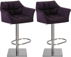 CLP Damaso Set van 2 barkrukken - armleuning - met rugleuning - met voetensteun - verstelbaar - Stof - purper roestvrij staal