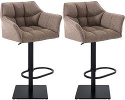 CLP Damaso Set van 2 barkrukken - armleuning - met rugleuning - met voetensteun - verstelbaar - Stof - terrabruin zwart