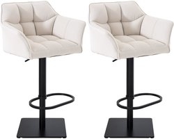 CLP Damaso Set van 2 barkrukken - armleuning - met rugleuning - met voetensteun - verstelbaar - Stof - wit zwart