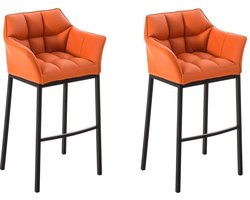 Clp Damaso Set van 2 barkrukken - Kunstleer - oranje Onderstel - zwart