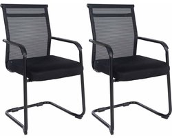 CLP Denny Set van 2 eetkamerstoelen - Bezoekerstoel - Met metalen frame - Met Armleuning - Stof - zwart