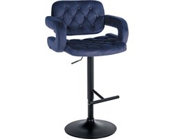 CLP Dublin Barkruk - Met armleuning - Met rugleuning - Verstelbaar - Fluweel - Velvet - Metaal mat zwart blauw