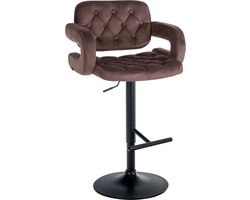 CLP Dublin Barkruk - Met armleuning - Met rugleuning - Verstelbaar - Fluweel - Velvet - Metaal mat zwart bruin