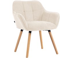 CLP Eetkamerstoel met armleuning Vienna - keukenstoel - fauteuil met houten frame - belastbaar tot 150 kg - met corduroy bekleding - natura/creme