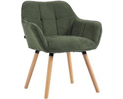 CLP Eetkamerstoel met armleuning Vienna - keukenstoel - fauteuil met houten frame - belastbaar tot 150 kg - met corduroy bekleding - natura/groen