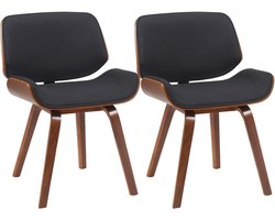 CLP Eetkamerstoelen set van 2 Beverley met stoffen bekleding, gestoffeerde stoelen met onderstel in walnootlook Stof/walnoot/zwart