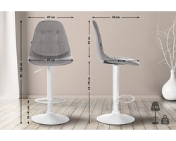 CLP Elmore Barkruk - Met rugleuning - Verstelbaar - Met voetsteun - Stof - wit/grijs