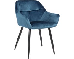 CLP Emia Eetkamerstoel - Met armleuning - Velvet - blauw Fluweel