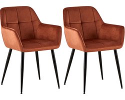 CLP Emia Set van 2 eetkamerstoelen - Met armleuning - Velvet - bruin