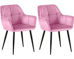 CLP Emia Set van 2 eetkamerstoelen - Met armleuning - Velvet - roze