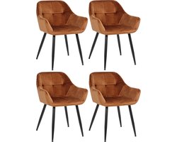 CLP Emia Set van 4 eetkamerstoelen - Met armleuning - Velvet - Fluweel - bruin Fluweel