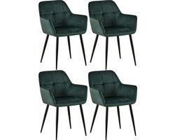CLP Emia Set van 4 eetkamerstoelen - Met armleuning - Velvet - Fluweel - groen Fluweel