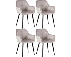 CLP Emia Set van 4 eetkamerstoelen - Met armleuning - Velvet - Fluweel - licht grijs Fluweel
