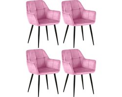 CLP Emia Set van 4 eetkamerstoelen - Met armleuning - Velvet - Fluweel - roze Fluweel