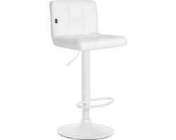 CLP Feni Barkruk - Met rugleuning - Verstelbaar - Kunstleer - wit/wit