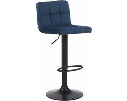 CLP Feni Barkruk - Met rugleuning - Verstelbaar - Velvet - Fluweel - blauw/zwart