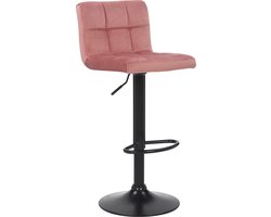 CLP Feni Barkruk - Met rugleuning - Verstelbaar - Velvet - Fluweel - roze/zwart