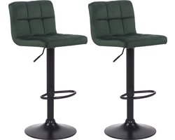 CLP Feni Set van 2 barkrukken - Met rugleuning - Verstelbaar - Velvet - Fluweel - groen/zwart