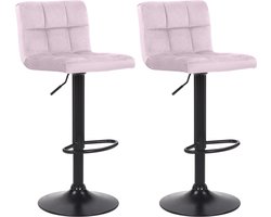 CLP Feni Set van 2 barkrukken - Met rugleuning - Verstelbaar - Velvet - Fluweel - roze/zwart