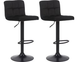 CLP Feni Set van 2 barkrukken - Met rugleuning - Verstelbaar - Velvet - Fluweel - zwart/zwart