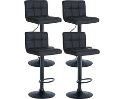 CLP Feni Set van 4 barkrukken - Met rugleuning - Verstelbaar - Kunstleer - zwart/zwart