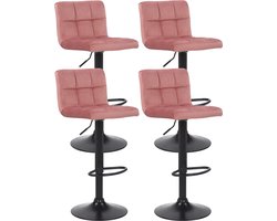 CLP Feni Set van 4 barkrukken - Met rugleuning - Verstelbaar - Velvet - Fluweel - roze/zwart