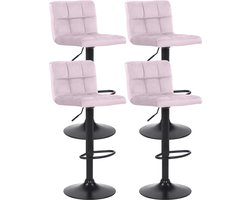 CLP Feni Set van 4 barkrukken - Met rugleuning - Verstelbaar - Velvet - Fluweel - roze/zwart