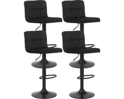 CLP Feni Set van 4 barkrukken - Met rugleuning - Verstelbaar - Velvet - Fluweel - zwart/zwart