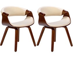 CLP Foley Set van 2 eetkamerstoelen - Met armleuning - Houten frame - walnoot/creme Stof