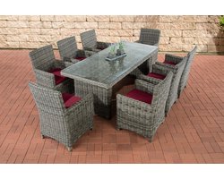 CLP Fontana XL - Tuinset - 5 mm ROND poly rotan grijs gevlekt robijnrood