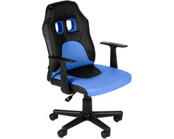 CLP Fun Bureaustoel - Verstelbare Ergonomische Stoel - Voor kinderen - met Armleuningen - 360° Draaibaar - Comfortabel - Kunstleer - zwart/blauw